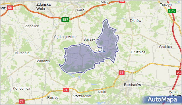 gmina Zelów - powiat bełchatowski na mapie Targeo