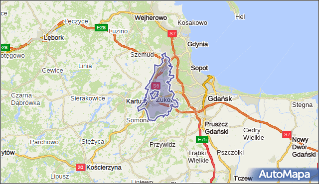 gmina Żukowo - powiat kartuski na mapie Targeo