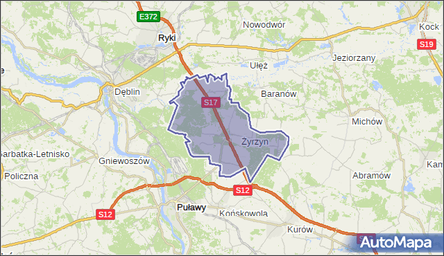 gmina Żyrzyn - powiat puławski na mapie Targeo