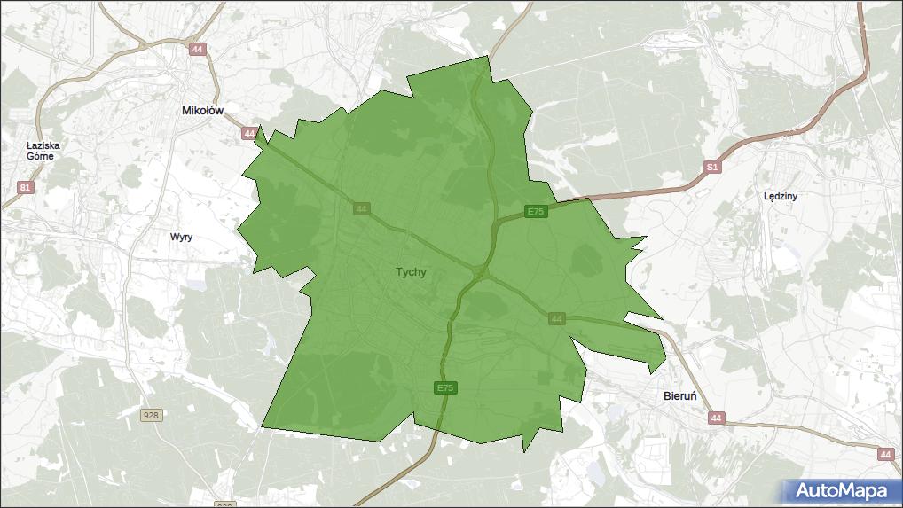 mapa targeo tychy Gmina Tychy, powiat Tychy, województwo śląskie na mapie Targeo