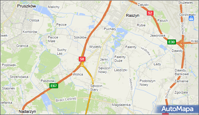 mapa Janki gmina Raszyn, Janki gmina Raszyn na mapie Targeo