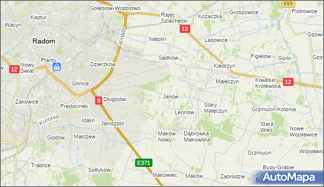 mapa Janów gmina Skaryszew, Janów gmina Skaryszew na mapie Targeo