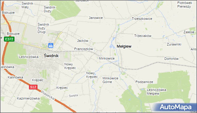 mapa Minkowice gmina Mełgiew, Minkowice gmina Mełgiew na mapie Targeo