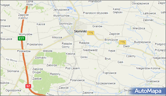 mapa Niedźwiedź gmina Słomniki, Niedźwiedź gmina Słomniki na mapie Targeo
