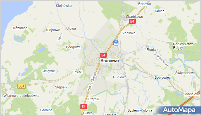mapa Braniewo, Braniewo na mapie Targeo