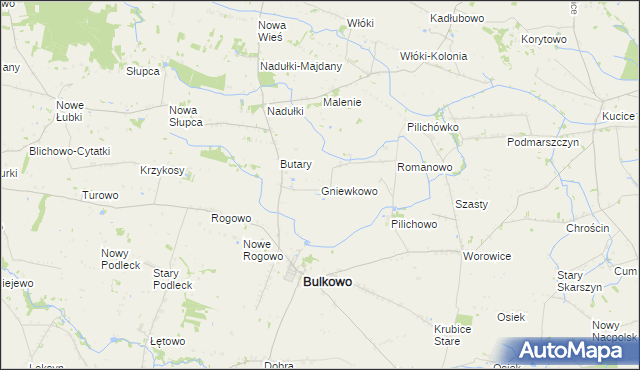 mapa Gniewkowo gmina Bulkowo, Gniewkowo gmina Bulkowo na mapie Targeo