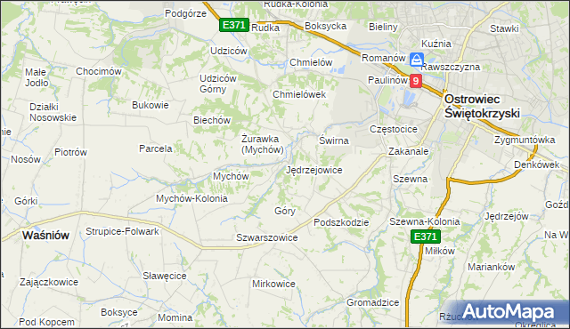 mapa Jędrzejowice gmina Bodzechów, Jędrzejowice gmina Bodzechów na mapie Targeo