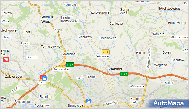 mapa Pękowice, Pękowice na mapie Targeo