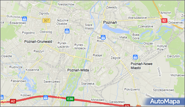 mapa Rataje gmina Poznań, Rataje gmina Poznań na mapie Targeo