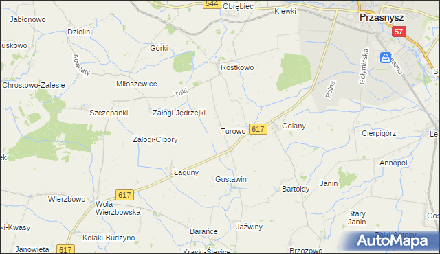 mapa Turowo gmina Czernice Borowe, Turowo gmina Czernice Borowe na mapie Targeo