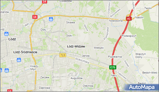 mapa Widzew, Widzew na mapie Targeo