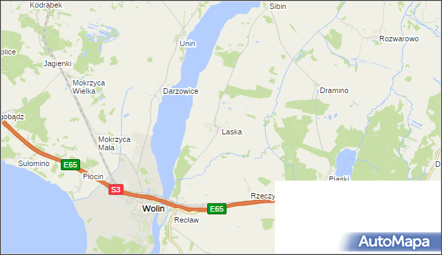 mapa Laska gmina Wolin, Laska gmina Wolin na mapie Targeo