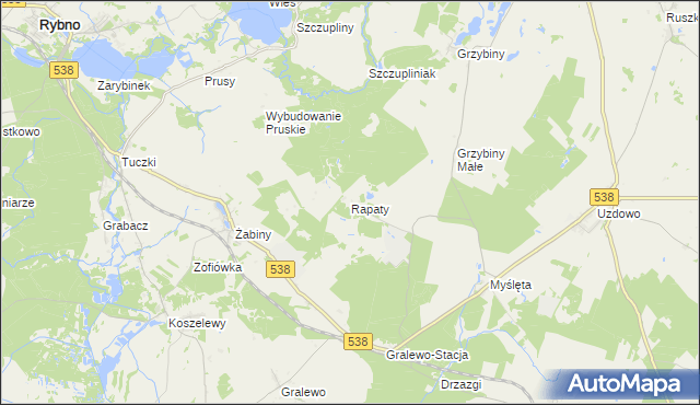 mapa Rapaty gmina Rybno, Rapaty gmina Rybno na mapie Targeo