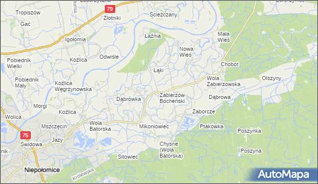 mapa Zabierzów Bocheński, Zabierzów Bocheński na mapie Targeo