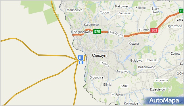 mapa Cieszyna, Cieszyn na mapie Targeo
