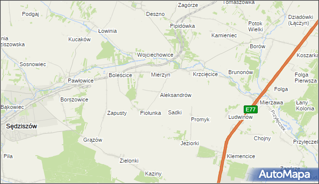 mapa Aleksandrów gmina Sędziszów, Aleksandrów gmina Sędziszów na mapie Targeo