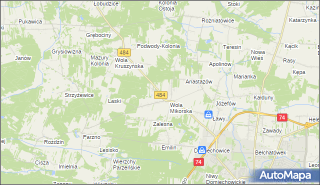mapa Adamów gmina Bełchatów, Adamów gmina Bełchatów na mapie Targeo