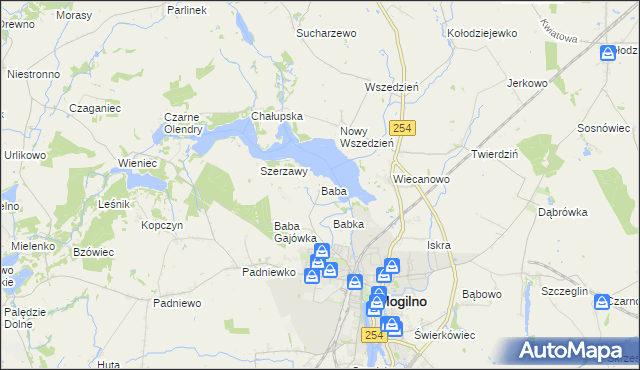 mapa Baba gmina Mogilno, Baba gmina Mogilno na mapie Targeo