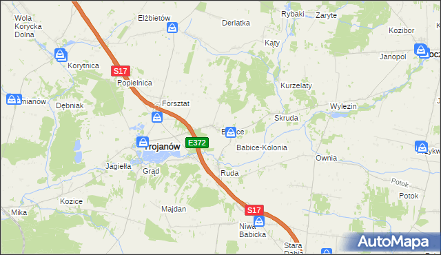 mapa Babice gmina Trojanów, Babice gmina Trojanów na mapie Targeo