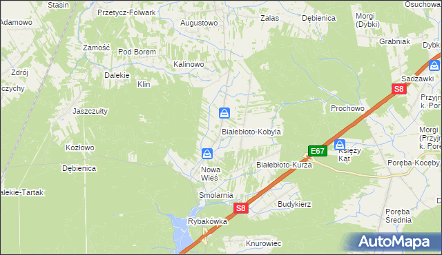 mapa Białebłoto-Kobyla, Białebłoto-Kobyla na mapie Targeo