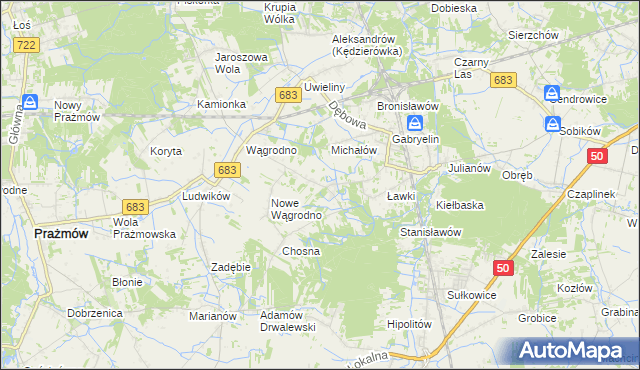 mapa Biały Ług gmina Prażmów, Biały Ług gmina Prażmów na mapie Targeo