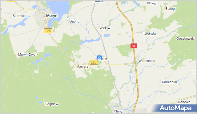 mapa Bielin gmina Moryń, Bielin gmina Moryń na mapie Targeo