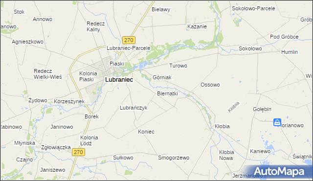 mapa Biernatki gmina Lubraniec, Biernatki gmina Lubraniec na mapie Targeo