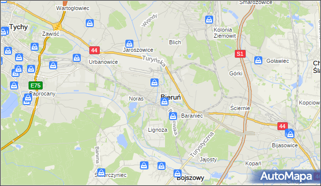 mapa Bieruń, Bieruń na mapie Targeo