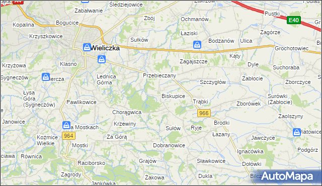 mapa Biskupice powiat wielicki, Biskupice powiat wielicki na mapie Targeo