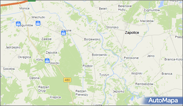 mapa Bobrowniki gmina Sieradz, Bobrowniki gmina Sieradz na mapie Targeo