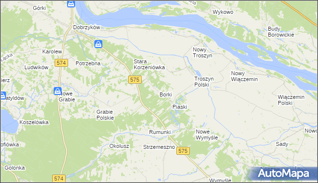 mapa Borki gmina Gąbin, Borki gmina Gąbin na mapie Targeo