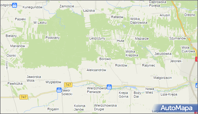 mapa Borowo gmina Lipsko, Borowo gmina Lipsko na mapie Targeo