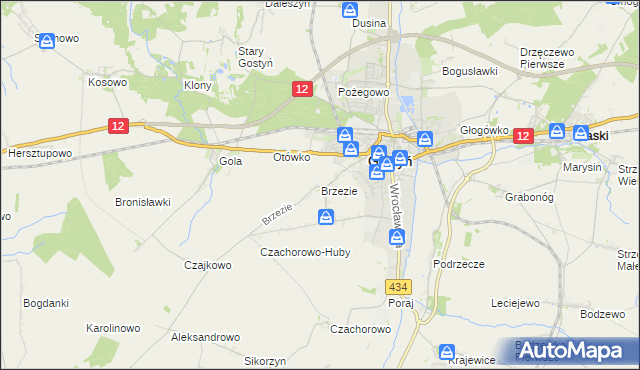 mapa Brzezie gmina Gostyń, Brzezie gmina Gostyń na mapie Targeo