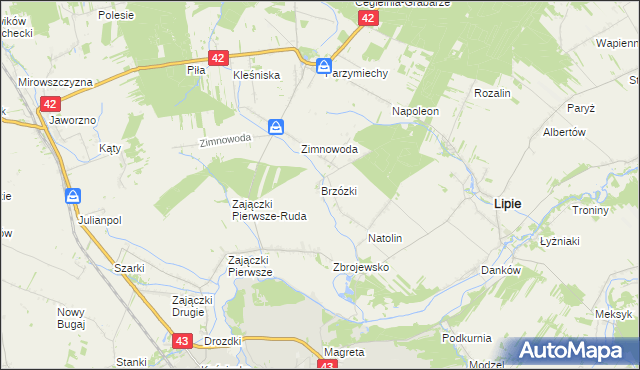 mapa Brzózki gmina Lipie, Brzózki gmina Lipie na mapie Targeo