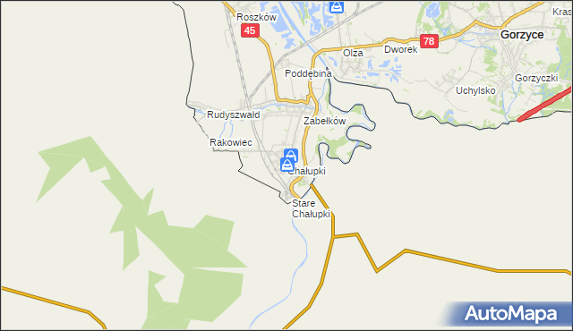 mapa Chałupki gmina Krzyżanowice, Chałupki gmina Krzyżanowice na mapie Targeo