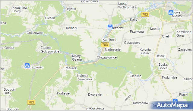 mapa Chrząstowice gmina Wolbrom, Chrząstowice gmina Wolbrom na mapie Targeo