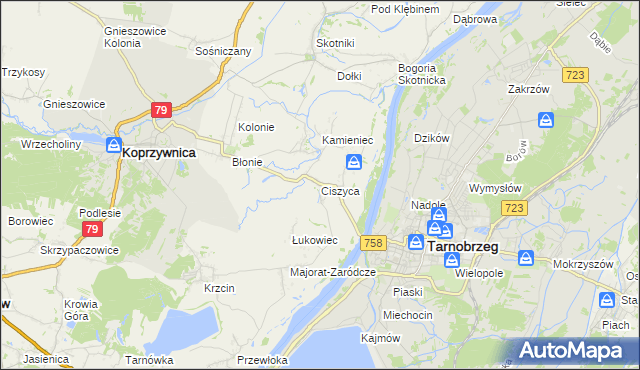 mapa Ciszyca gmina Koprzywnica, Ciszyca gmina Koprzywnica na mapie Targeo