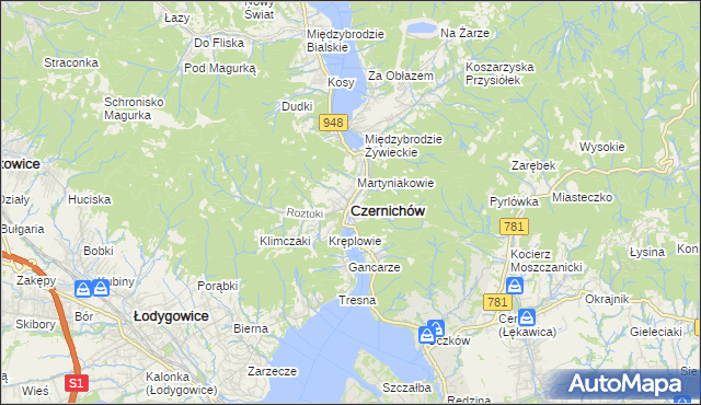 mapa Czernichów powiat żywiecki, Czernichów powiat żywiecki na mapie Targeo