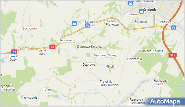 mapa Dąbrowa-Choiny, Dąbrowa-Choiny na mapie Targeo