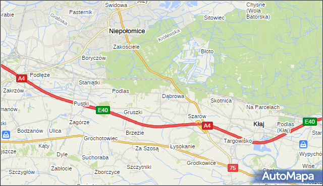 mapa Dąbrowa gmina Kłaj, Dąbrowa gmina Kłaj na mapie Targeo