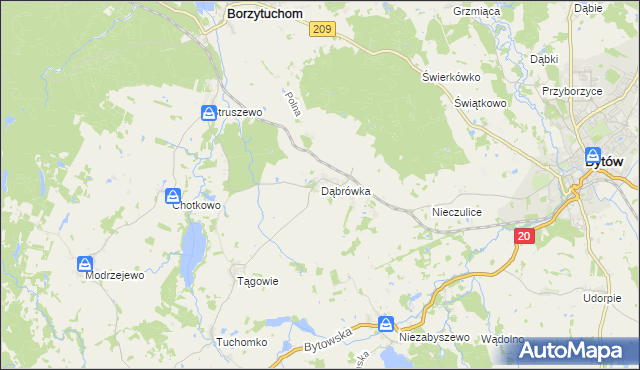 mapa Dąbrówka gmina Borzytuchom, Dąbrówka gmina Borzytuchom na mapie Targeo