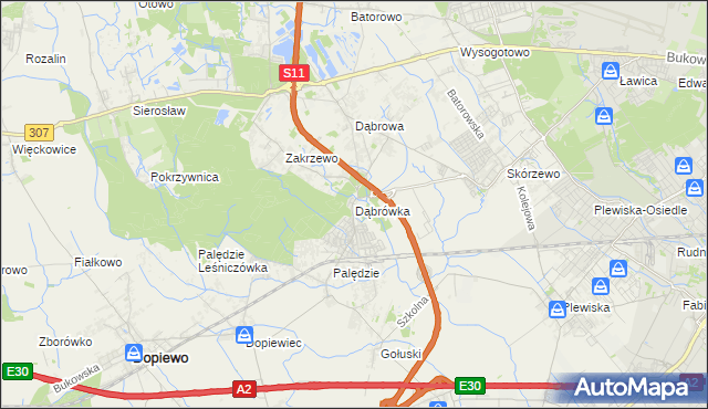 mapa Dąbrówka gmina Dopiewo, Dąbrówka gmina Dopiewo na mapie Targeo