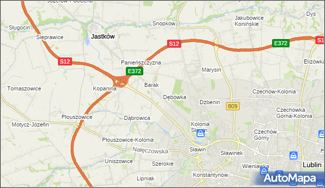 mapa Dębówka gmina Jastków, Dębówka gmina Jastków na mapie Targeo
