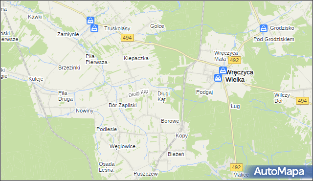 mapa Długi Kąt gmina Wręczyca Wielka, Długi Kąt gmina Wręczyca Wielka na mapie Targeo
