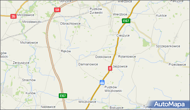 mapa Dobkowice gmina Kobierzyce, Dobkowice gmina Kobierzyce na mapie Targeo