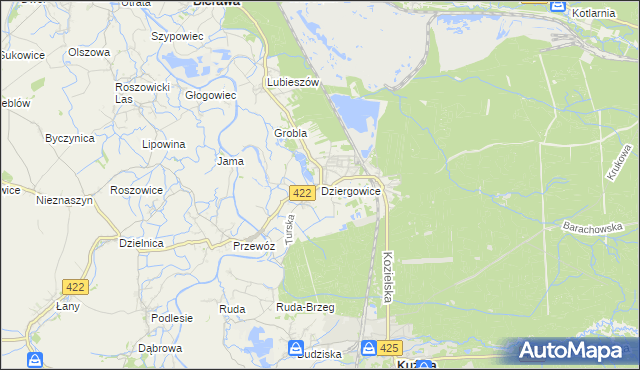 mapa Dziergowice, Dziergowice na mapie Targeo