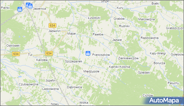 mapa Franciszków gmina Tłuszcz, Franciszków gmina Tłuszcz na mapie Targeo