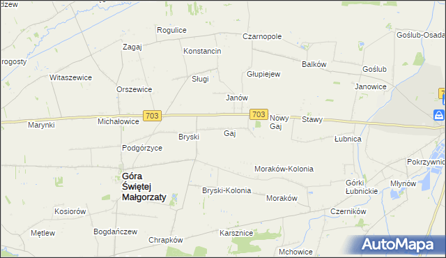 mapa Gaj gmina Góra Świętej Małgorzaty, Gaj gmina Góra Świętej Małgorzaty na mapie Targeo