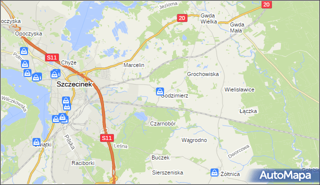 mapa Godzimierz gmina Szczecinek, Godzimierz gmina Szczecinek na mapie Targeo