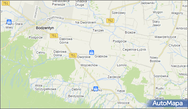 mapa Grabków gmina Pawłów, Grabków gmina Pawłów na mapie Targeo